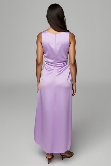 Satin Purple Sheath Maxi Dress with Slit